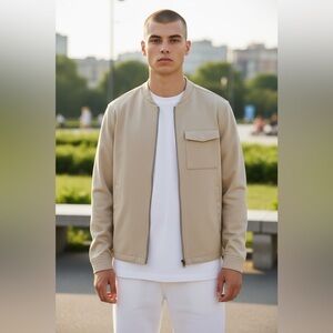 Lindbergh White, Beige Zip Jacket – Superflex, Size Medium